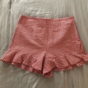 Zara red and white checkered shorts